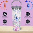 thumbnail image 4 of Butterfly Design Stainless Steel Tumbler 30oz with Lid, Straw & Handle - Vacuum Insulated Travel Mug, Water Bottle, Gift for Women, 4 of 6