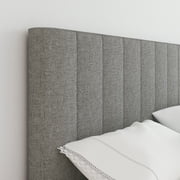 Boyd Sleep Leah Gray Linen Full Size Fully Upholstered Platform Bed Frame with Adjustable Headboard