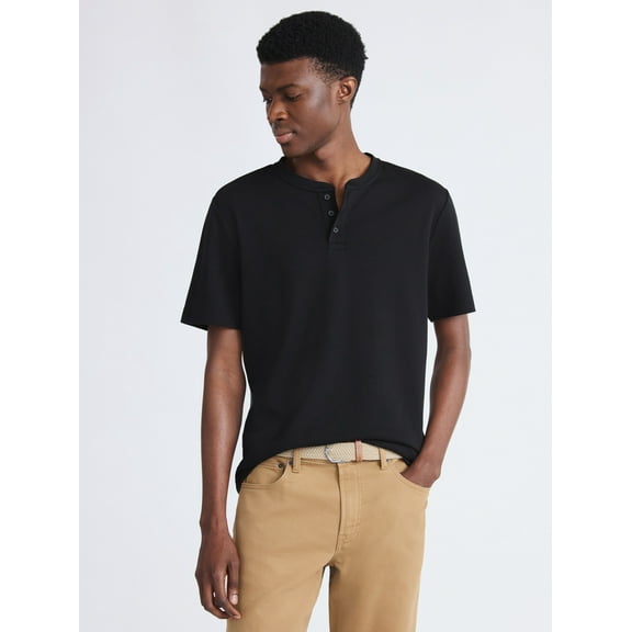 Free Assembly Men's Cotton Henley Shirt with Short Sleeves, Sizes XS-3XL