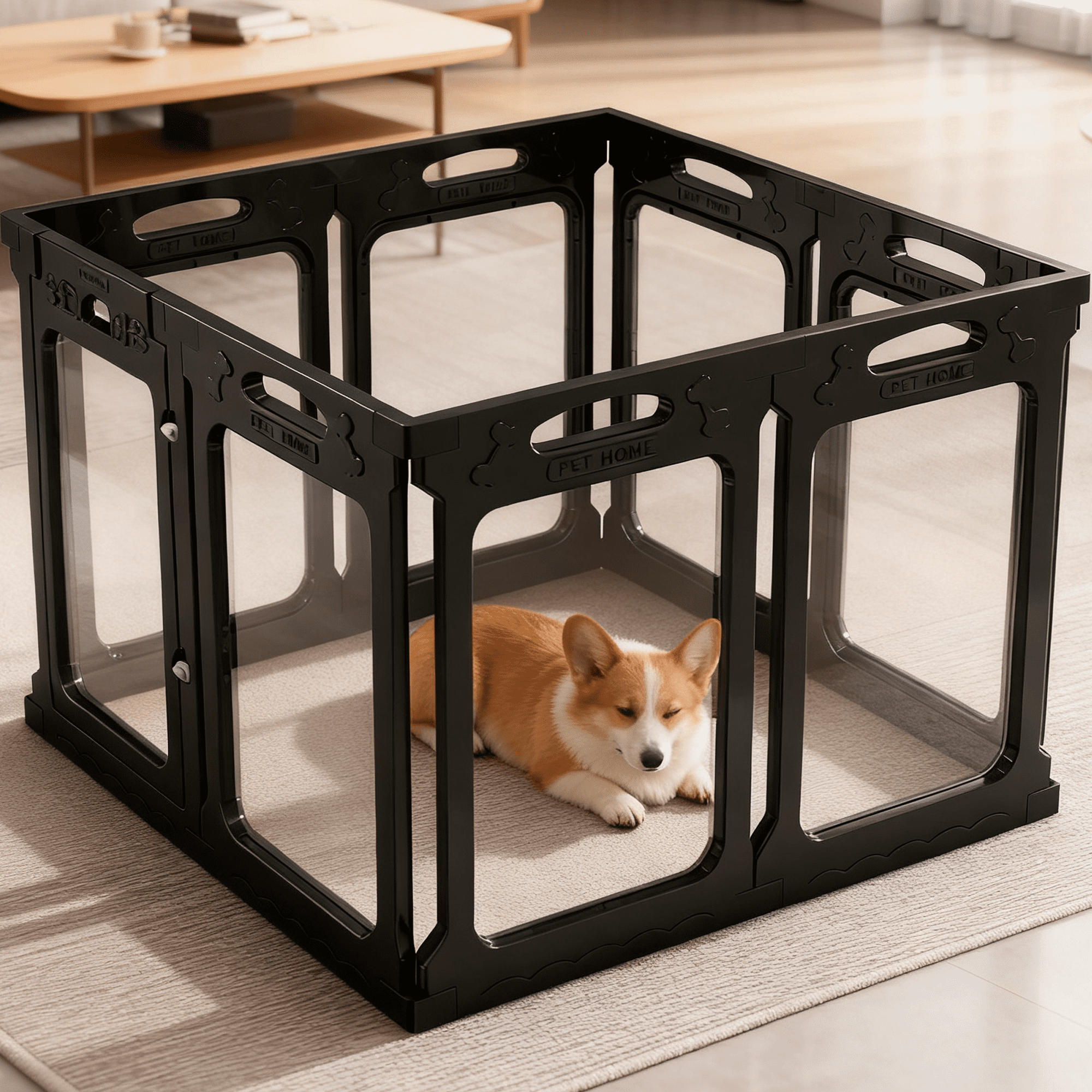 Qoility Clear Dog Playpen with Door - Height 24 Inch, 10 Panels - Reduces Indoor Puppy/Small Dog Anxiety, White