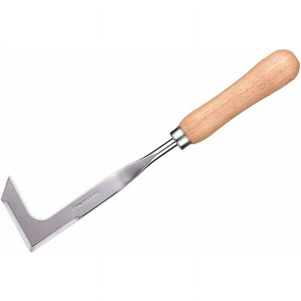 Protector de caminos, herramienta para desmalezar grietas con mango de madera dura antideslizante, hoja de acero inoxidable en forma de L para un desmalezado preciso, perfecto para aceras y entradas