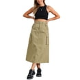 thumbnail image 2 of INSPIRE CHIC Women's Cargo Skirt Zip Midi Length with Pockets High Waisted Streetwear Casual Skirts M Khaki, 2 of 6