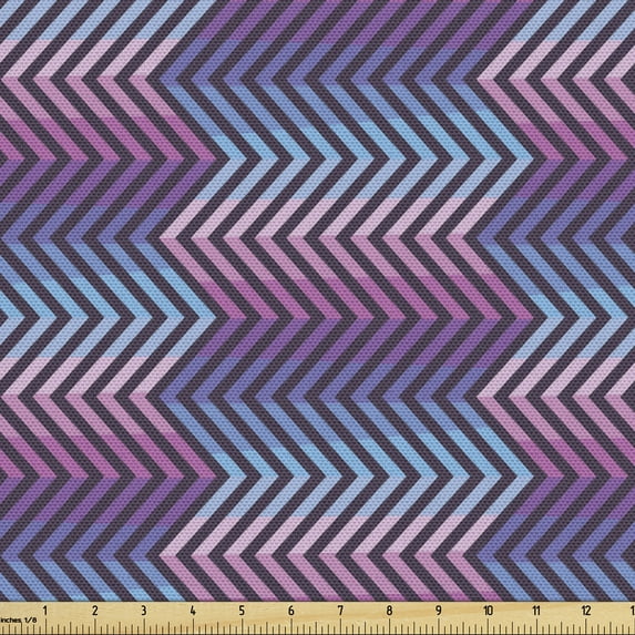 Abstract Sofa Upholstery Fabric by the Yard, Pattern of Modern Zigzag Formations Motifs Art in Awakening Tones, Decorative Fabric for DIY and Home Accents, Purple and Sky Blue by Ambesonne