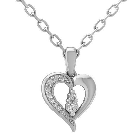Araiya 14K White Gold Round Diamond Heart Pendant with Sterling Silver Chain Necklace (1/10 cttw, I-J Color, I2-I3 Clarity), 18"