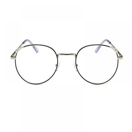 

Norbi Round Metal Anti-Blu-ray Flat Mirror Women s Metal Frame Glasses Cat Ear Glasses Frame Silver Frame Black