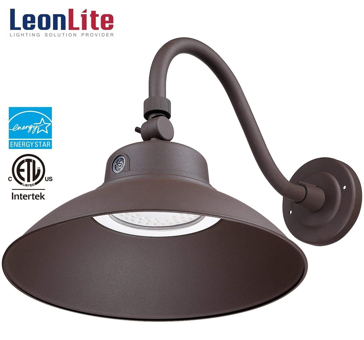 Leonlite 42w Led Gooseneck Barn Light Swivel Head Outdoor Fixture Etl Energy Star Listed 5000k Daylight 4000lm Brown