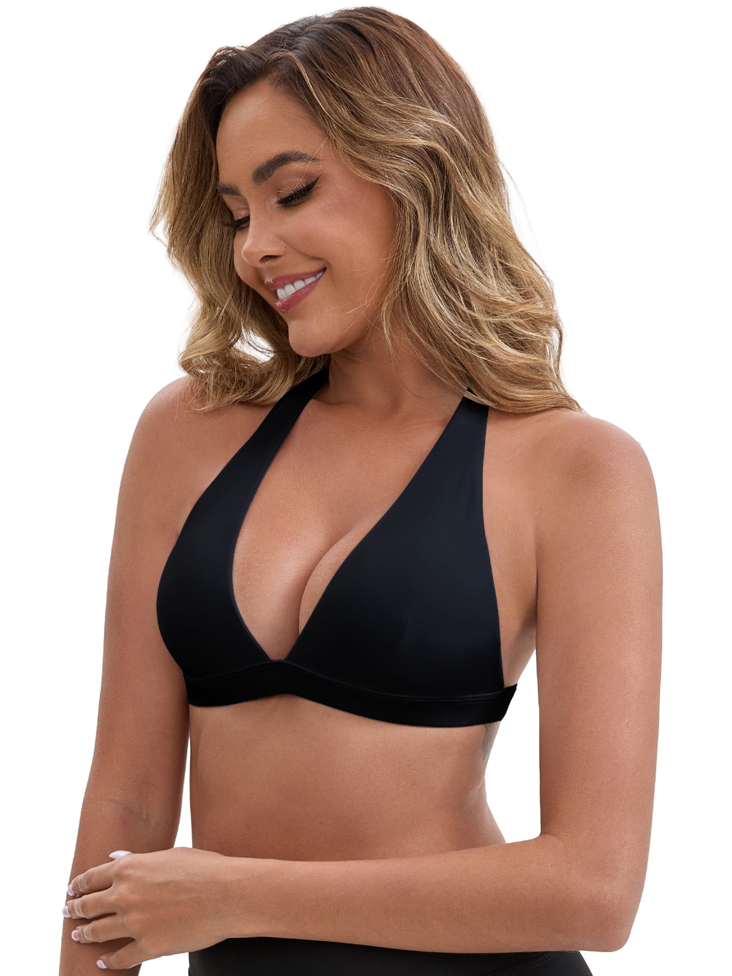 DARING DIVA Backless Plunge Sports Deep V Halter Neck Bras XL Black
