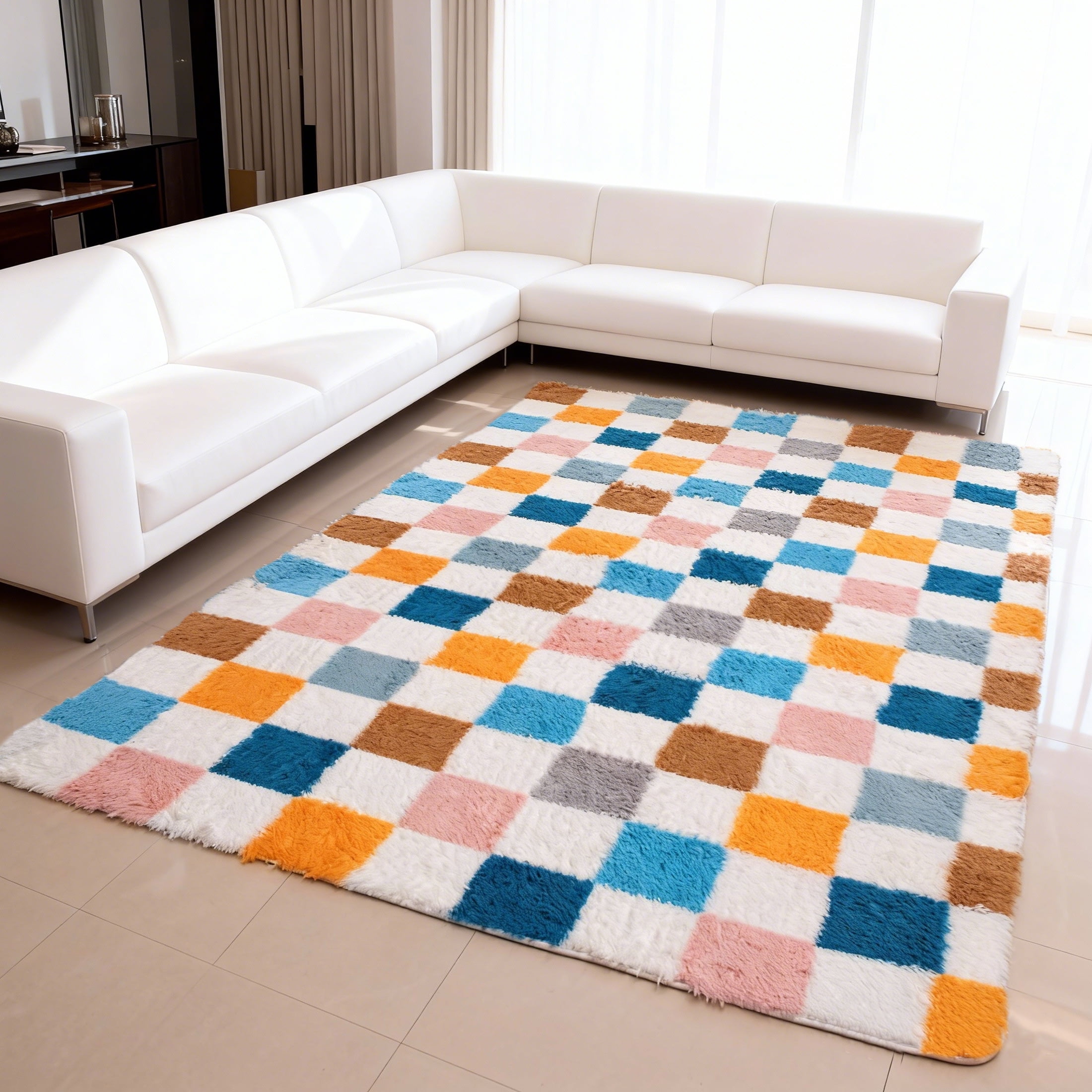 Area Rugs for Livingroom Bedroom, 4' x 6' Soft Fluffy Shag Indoor Floor Carpet for Living Room Bedroom Dining Room Office Home Decor, Colorful