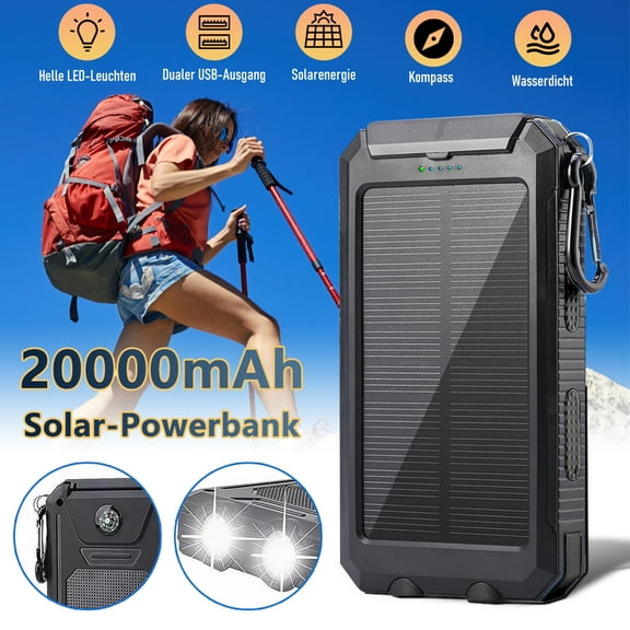 Solar Charger Power Bank Fast Charging, 30000mAh Portable Solar Phone Battery Panel Charger, Dual USB Port Battery Pack Charger for All Cell Phones Electronic Devices