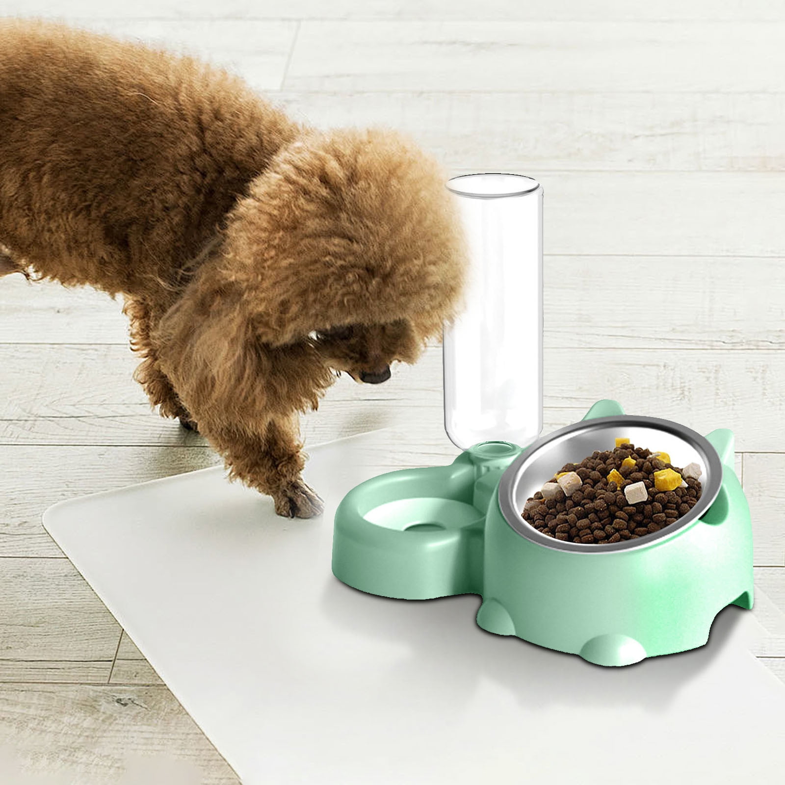 Double Pet Bowl Set with Automatic Water Dispenser - Stainless Steel Detachable Food & Water Bowls for Cats/Dogs - No-Spill Gravity Feeder for Puppies, Kittens & Small Pets