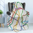 thumbnail image 4 of Map Soft Flannel Fleece Blanket, Stripes in Vibrant Colors Metro Scheme Subway Stations Abstract Railroad Transportation, Cozy Plush for Indoor and Outdoor Use, 50" x 70", Multicolor, by Ambesonne, 4 of 5
