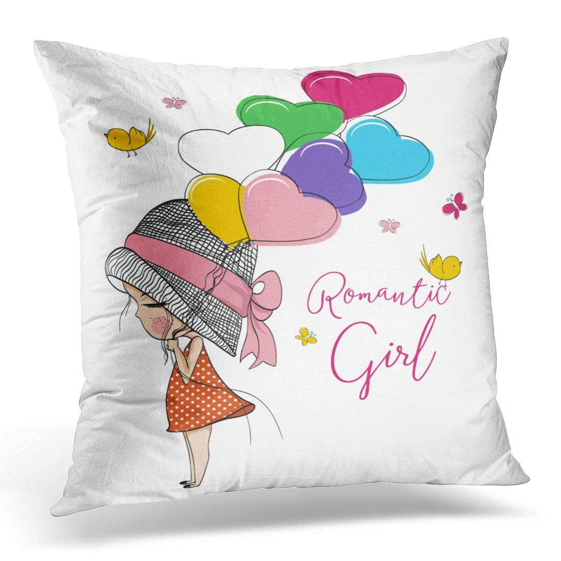 CMFUN White Graphic Girl with Balloon Romantic Cute Pillow Case Pillow Cover 20x20 inch