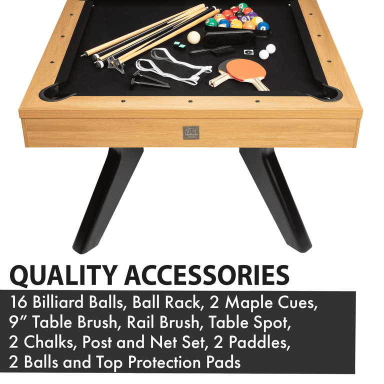 Freetime Fun 7 FT 3 in 1 Pool Table with Dining Top and Pong Multi Game Table, Solid Wood Legs, Includes Billiard Accessories and Tennis Paddles - - Walmart.com