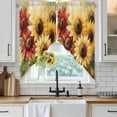 thumbnail image 4 of Summer Sunflowers Kitchen Window Curtains, Swag Curtains Valance for Bedroom Living Room Bathroom, Red Yellow Floral Leaf Wood Grain Rod Pocket Window Treatment Curtain Block Drapes 2 Panels 36"x36", 4 of 9