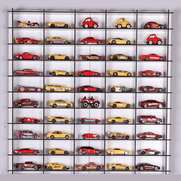 SERRACraftsStudio Toy Car Wall Shelf, Hotwheels, Matchbox Compatible, Display Case for 50 Cars