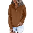 thumbnail image 2 of Long Sleeve Pullover Hoodie for Women - Stylish Button-Down Front, Drawstring Hood, and Soft Fabric Brown, 2 of 6