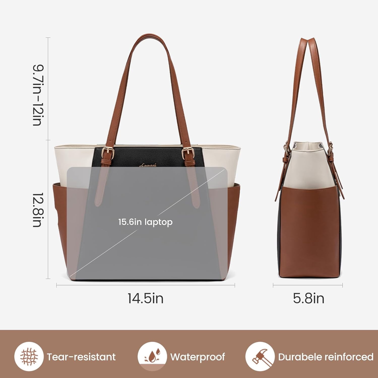 LOVEVOOK Laptop Tote Bag for Women With Large Cup Holder, Leather Work Tote Bag for Women,17.3 Inch Professional Computer Briefcase Business Teacher Commuter Shoulder Bag,Office Travel Gift