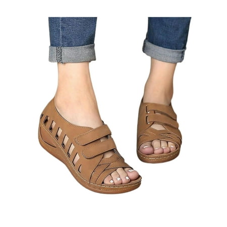

Shakub Womens Retro Hollow Wedge Heel Shoes Casual Flatform Summer Open Toe Comfort Sandals