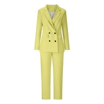 WXLWZYWL Womens Suits Blazer and Pants Solid Color Suit Trousers Suit Two-Piece Suit Suit Yellow