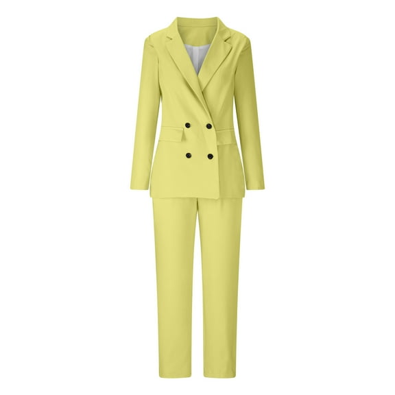 WXLWZYWL Womens Suits Blazer and Pants Solid Color Suit Trousers Suit Two-Piece Suit Suit Yellow