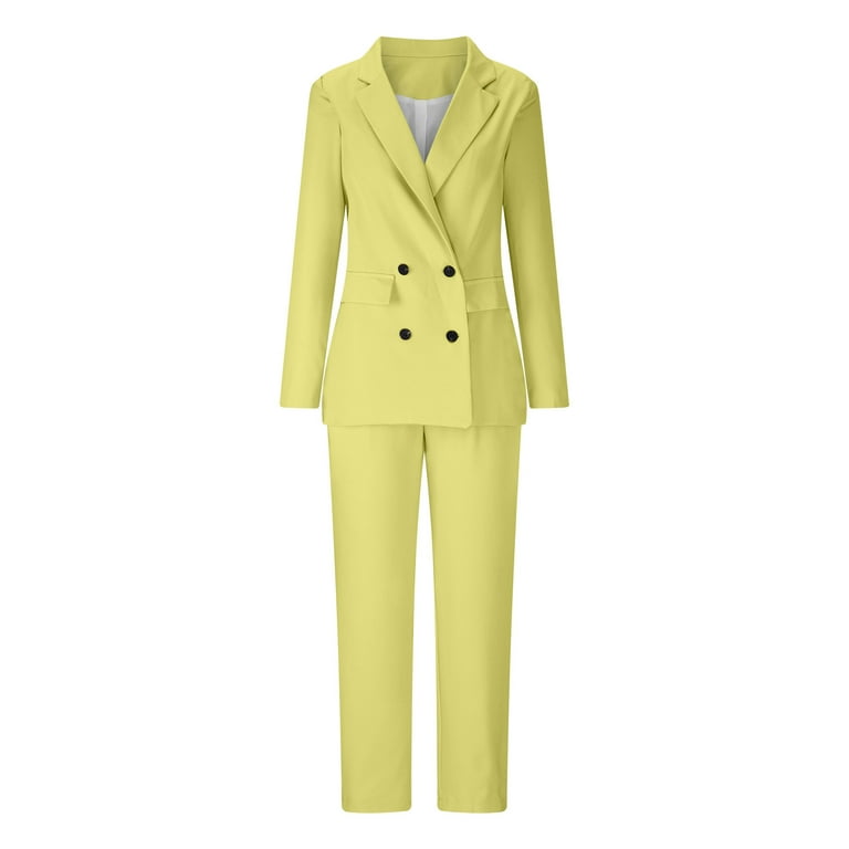 Olyvenn Trendy Two-piece Suit Loose Blazers with Trousers for Women Solid  Slim Fit Work Office Lightweight Lapel Collar Womens Suit Button Open Front