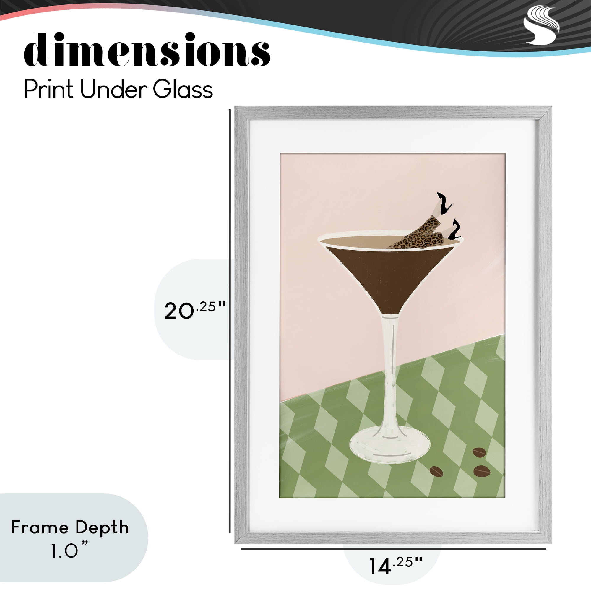 Stupell Industries Glam Martini Splash Gray Framed Print Under Glass, design by Emily Navas