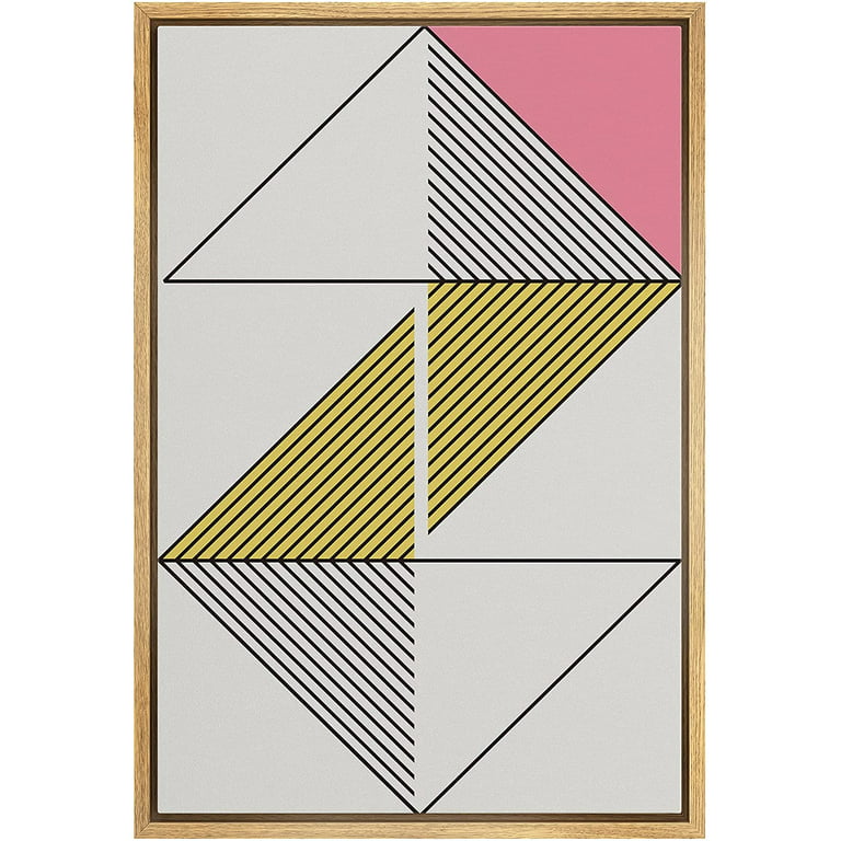 PixonSign Framed Canvas Wall Art Abstract Geometric Lines Canvas Prints  Modern Art Minimalist Wall Decor for Living Room Bedroom Office - 24x36  Natural 