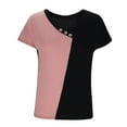 thumbnail image 4 of ABATAB Womens Shirts Color Block Short Sleeve V Neck Party Tee Tops Summer Button Down Casual Fashion Offfice Shirts, 4 of 7