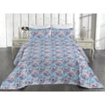 thumbnail image 2 of Ambesonne Exotic Quilted Bedspread Set 3 Pcs, Tropical Leaves and Roses, King, Soft Blue Pale Lilac and Pink, 2 of 4