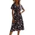thumbnail image 1 of Uhndy Women Short Sleeve Shirt Dress Peasant Ethnic Boho Long Dress Kaftan Flowing Sundress Vintage Floral Party Dresses Navybluefloral L, 1 of 4
