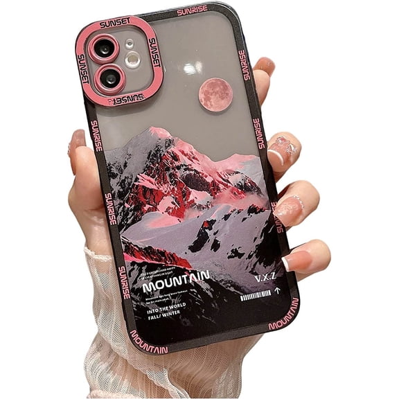 Compatible for iPhone 11 Case, Cute Snow Mountain Moon Night Lovely Case, Soft TPU Shockproof Camera Lens Protective Cute Phone Case for iPhone 11 for Women Girls (6.1 inch- Light Blue