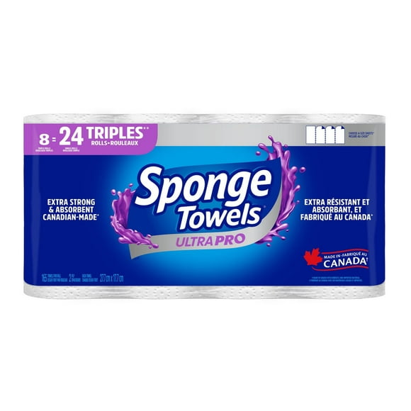 Essuie-tout ultra résistant et absorbant SpongeTowels UltraPRO, feuilles Mesure-au-choix®, 8 roul. triples = 24 roul. ordinaires