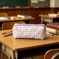 thumbnail image 6 of Cute Pencil Pouch, Quilted Gingham Pencil Case with Lace Accent, Zipper Organizer Bag for Office Desk Artists Travel and Makeup Storage, 6.7 Inch, 6 of 7