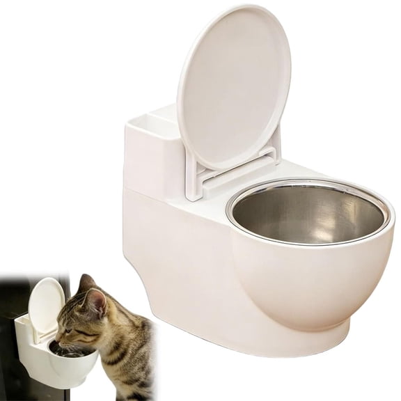 2026 New Toilet Shaped Pet Water Bowl for Cats Dogs, Wall Mounted Elevated Feeding Station, Stainless Steel Non-Spill Hanging Pet Dish