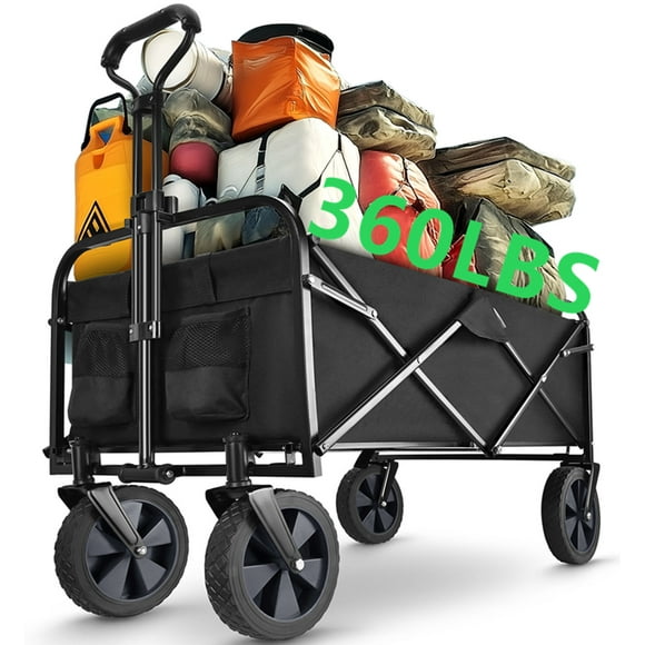 35"L Folding Wagons, 360LBS Heavy-Duty Collapsible Outdoor Camping Utility Wagon Garden Beach Shopping Grocery Cart（34.6"L x 18.5"W x 30.5"H,106L）
