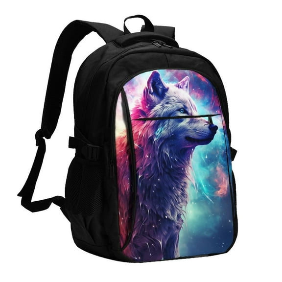 Salouo Starry Multicolored Wolf Pattern Extra Large Travel Laptop,Backpack with USB Charging Port College Backpack Business Work Bag Casual Daypack Fits for Men & Women