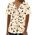 thumbnail image 5 of cocolona Womens Summer Tops Button V Neck Short Sleeve Pleated T-shirts Dressy Casual Blouses Fashion Cute Print Tops, 5 of 5
