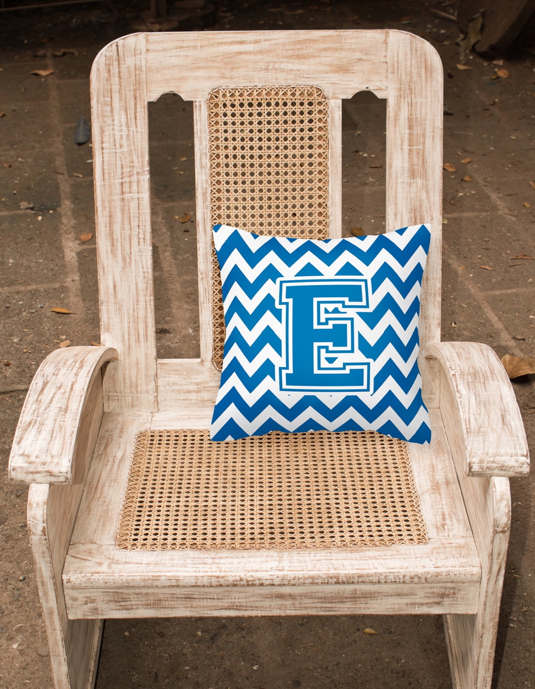 Carolines Treasures CJ1056-EPW1414 Letter E Chevron Blue & White Fabric Decorative Pillow