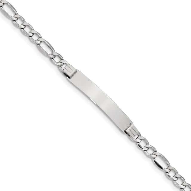 14K WG Polished ID with Semi-Solid Figaro Bracelet (Weight: 3.5 Grams, Length: 8 Inches)