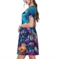 thumbnail image 2 of Fotbe Underwater Turtle Dolphin Octopus Vestido Largo de Moda para Mujer, Vestido Tipo Camiseta con Manga Corta y Estilo Casual a Rayas y Bloques de Color, 2 of 6