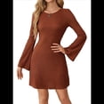 thumbnail image 3 of Vestido Minivestido Ajustado de Larga con Lazo y Espalda Descubierta para Mujer, Estilo Suéter, para Fiesta de Noche y Halloween. Marrón M, 3 of 10