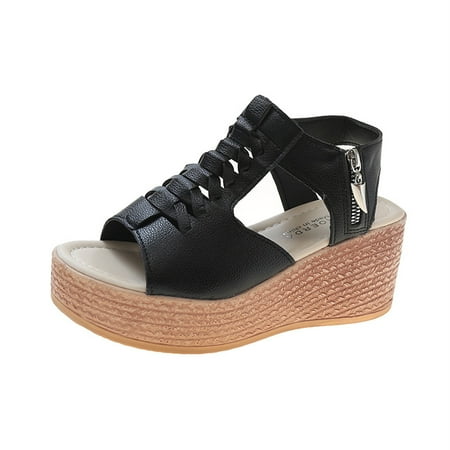 

YanHoo Women s Beach Wedge Sandals Open Toe Lace Up Zipper Platform Sandal Summer Casual Lightweight Comfy Shoes