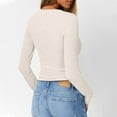 thumbnail image 4 of felwors Womens Long Sleeve Shirts 2025 Henley Casual Fall Outfits Fitted Tops Ribbed Fashion Basic Tees Beige, L, 4 of 5