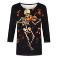 thumbnail image 4 of VKOYWKM 3/4 Sleeve Tops for Women Halloween Shirts Fall Tops Halloween Skeleton Print T Shirts Loose Fit Crew Neck Three Quarter Length Blouse Tunic Tops, 4 of 5