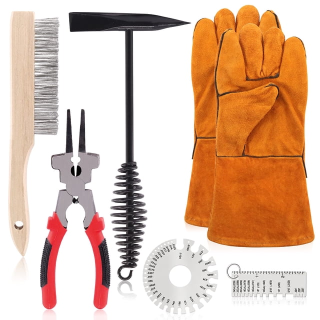 Juego de herramientas Swpeet de 7 piezas: martillos de soldadura, alicates, cepillos y guantes