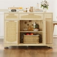 thumbnail image 4 of Roromall Rattan Kitchen Island Table on Wheels with Drop Leaf, Tilt Out Trash Can Cabinet with 2 Door, Storage Cabinet, 2 Drawer, Spice Rack, Rolling Kitchen Cart, 4 of 9