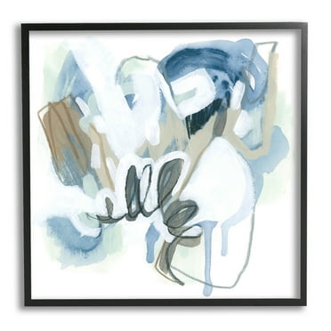 Stupell Industries Blue Abstract Shapes Collage Painting Black Framed Art Print Wall Art, Design by June Erica Vess
