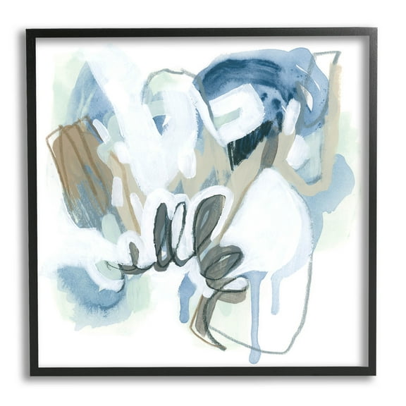 Stupell Industries Blue Abstract Shapes Collage Painting Black Framed Art Print Wall Art, Design by June Erica Vess