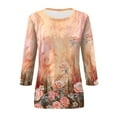 thumbnail image 3 of EHTMSAK Womens Plus 3/4 Sleeve Tshirts Womens Woman Plus Size Tops Floral Fashion Ftted Tshirts for Women Solid Casual Ladies Blouses and Tops Size 3x Pink1 3X, 3 of 4