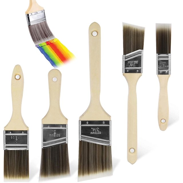 Precision Painting Tools, Comfort Grip Brushes Set, Home Improvement Ergonomic Wooden Handles, Suitable For All Latex and Oil Paints, 5 Pack